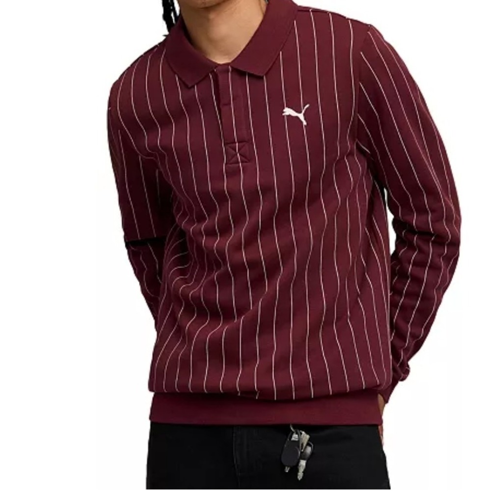 New Puma Ruby Shimmer Red Class Polo Fl Long Soccer Sweatshirt Preppy Academia S